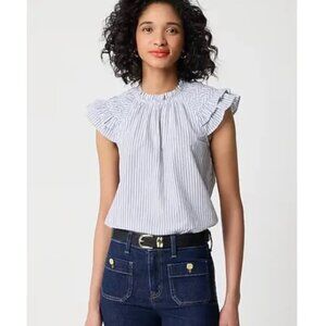 J. Crew Factory Striped Flutter Sleeve Top NWT in White Small
